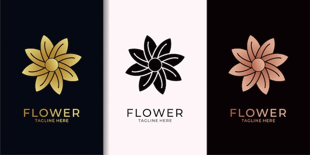 花のエレガントなゴールドのロゴデザイン プレミアムベクター