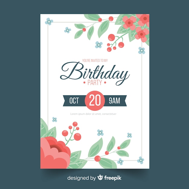 Free Vector | Flower frame birthday invitation template