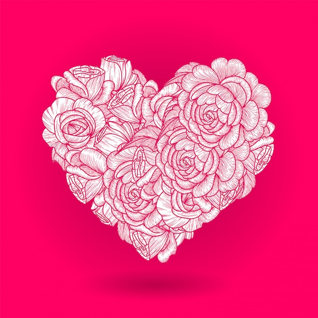 Premium Vector Flower heart. drawing beautiful rose flowers.