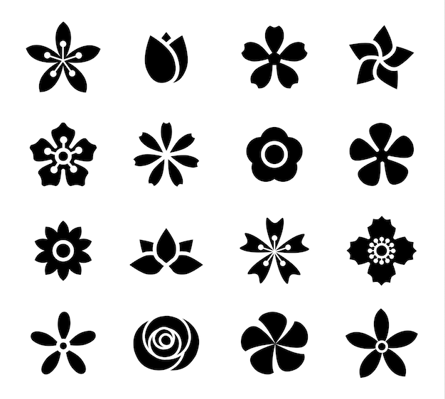 Flower icon set vector illustration outline | Premium Vector