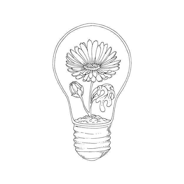 Premium Vector | A flower in a light bulb.