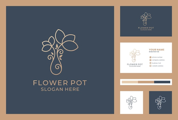 花のロゴの抽象的なブランドの線形スタイル プレミアムベクター