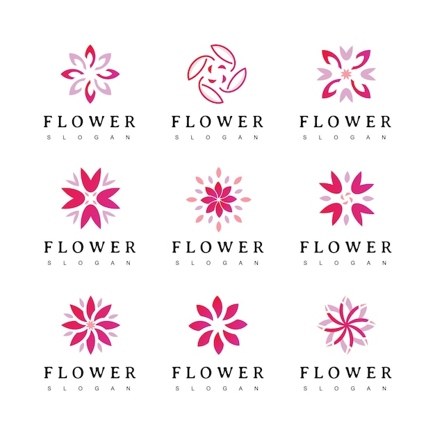 花のロゴ 花のアイコン 花のエンブレム 化粧品 スパ ホテル ビューティーサロン 装飾 ブティックのロゴ プレミアムベクター