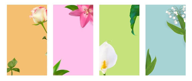 Instagramストーリー投稿セットの花の自然な背景 プレミアムベクター
