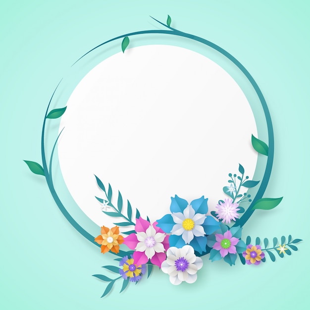 Premium Vector | Flower paper cut frame