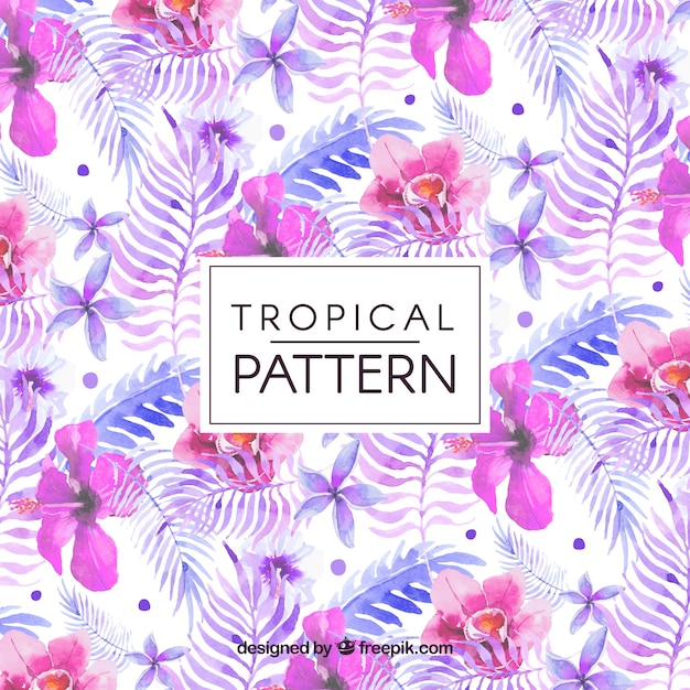 Flower pattern and tropical watercolor\
leaves