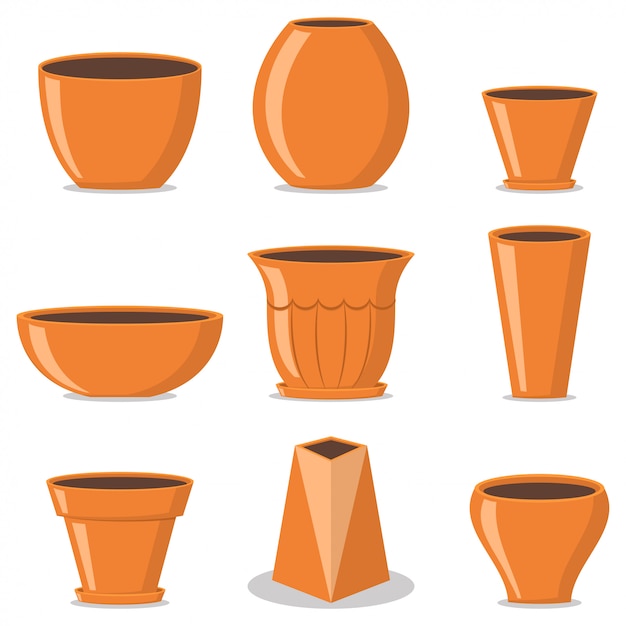 Flower pots of different types. vector set of flat ...