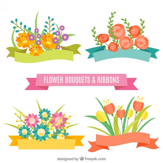 Flower ribbons in flat desing Vector | Premium Download