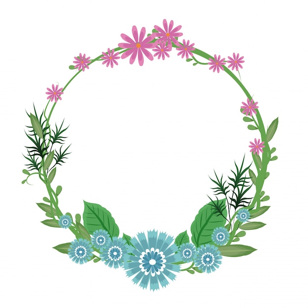 Flower round frame wreath | Premium Vector