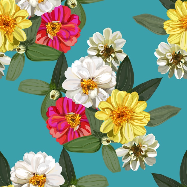 Flower seamless pattern with zinnia flowers Vector ...
