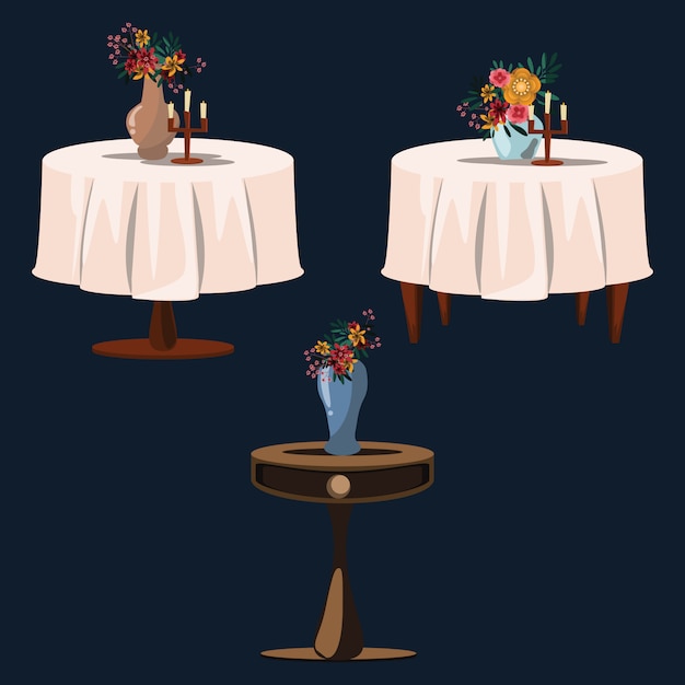 Flower on tables set vector illustration | Premium Vector