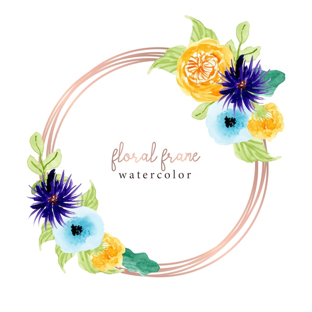 Premium Vector | Flower watercolor and rose gold circle frame