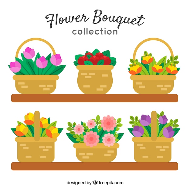 Flowers bouquets collection in flat\
style