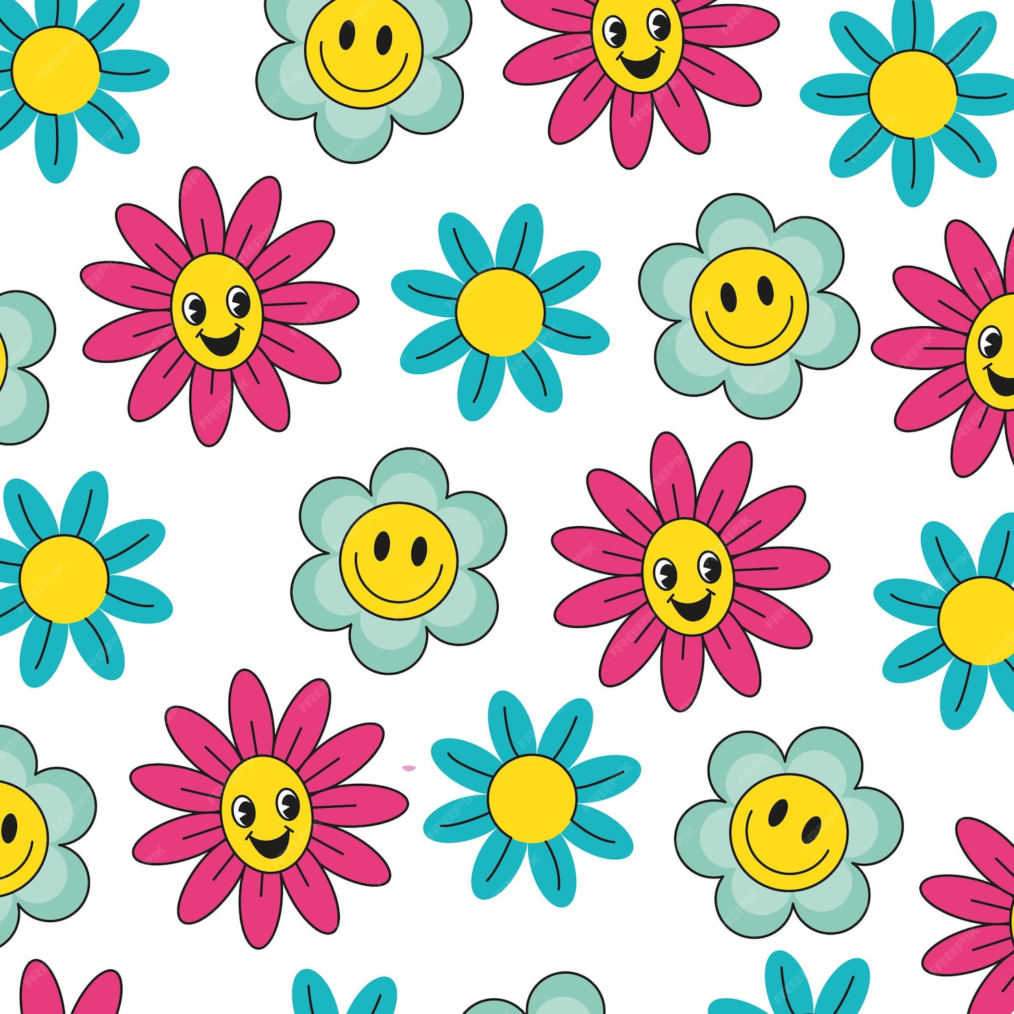 Premium Vector Flowers cartoon pattern background