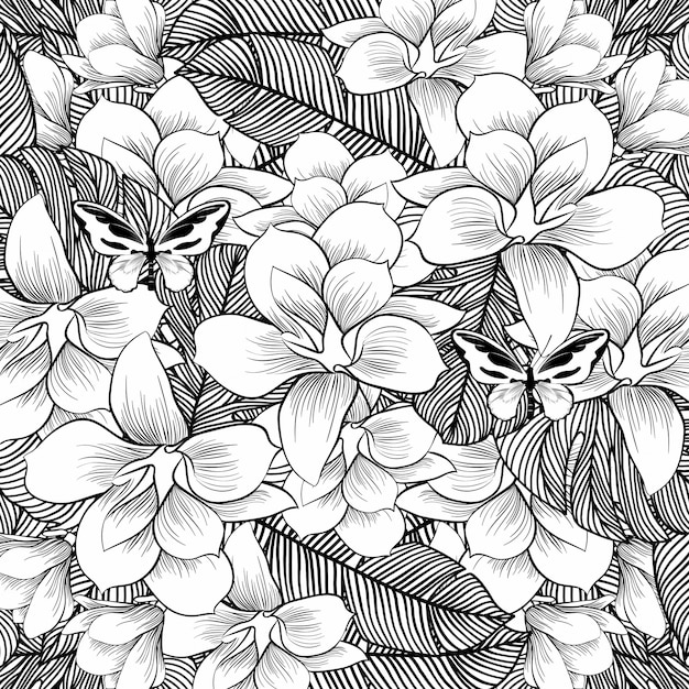 Flowers drawing with line-art on white background Vector | Premium Download