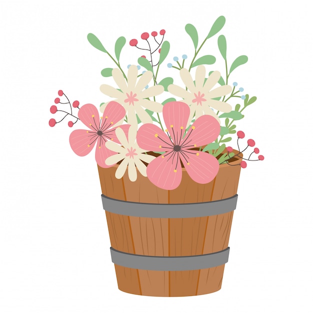 Flowers and leaves inside barrel | Premium Vector