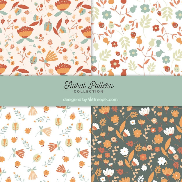 Flowers patterns collection in hand drawn\
style