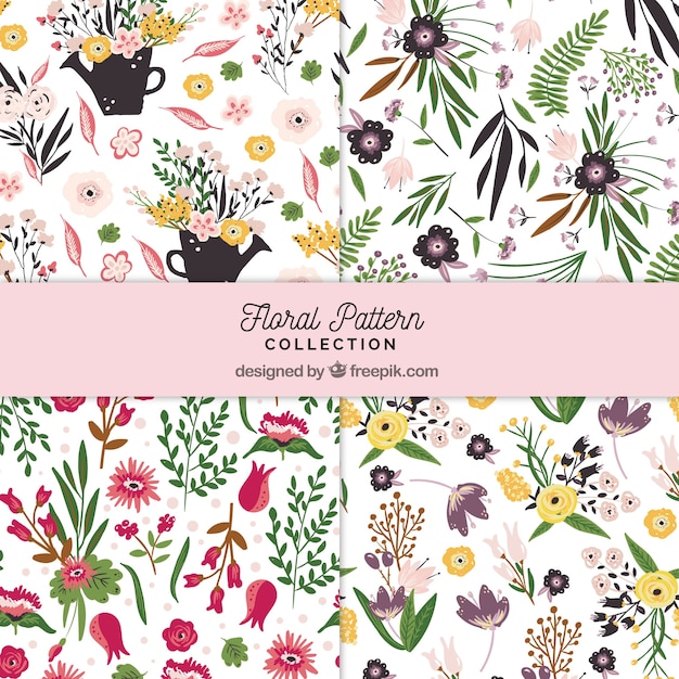 Flowers patterns collection in hand drawn\
style