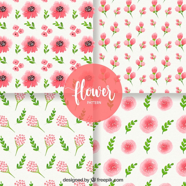 Flowers patterns collection in watercolor
style