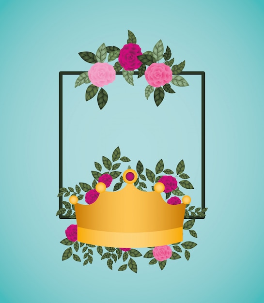 Download Flowers roses with queen crown decoration Vector | Premium ...