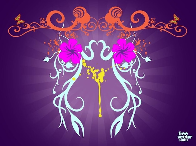 Flowers scrolls on purple background