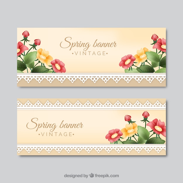 Flowers spring banners with a ornamental
border