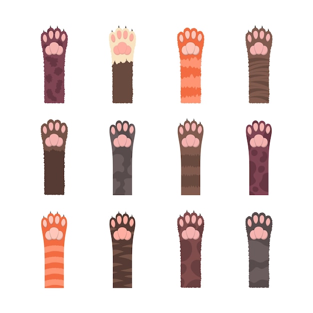 Premium Vector | Fluffy multicolored cats paws set. seamless pattern ...