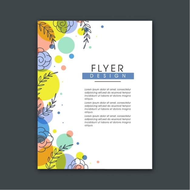 Premium Vector | Flyer design with colored circles and floral decoration