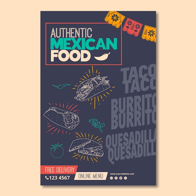 Premium Vector | Flyer template for mexican food restaurant