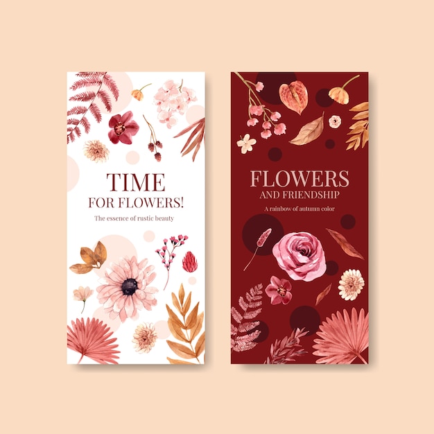 パンフレットやチラシの水彩イラストの秋の花のコンセプトデザインのチラシテンプレート 無料のベクター