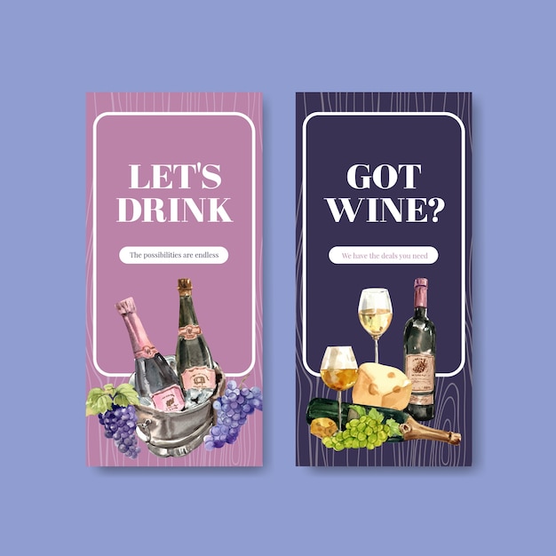 パンフレットやマーケティングの水彩イラストのためのワインファームのコンセプトデザインのチラシテンプレート 無料のベクター