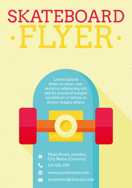 Flyer with a skateboard in flat design