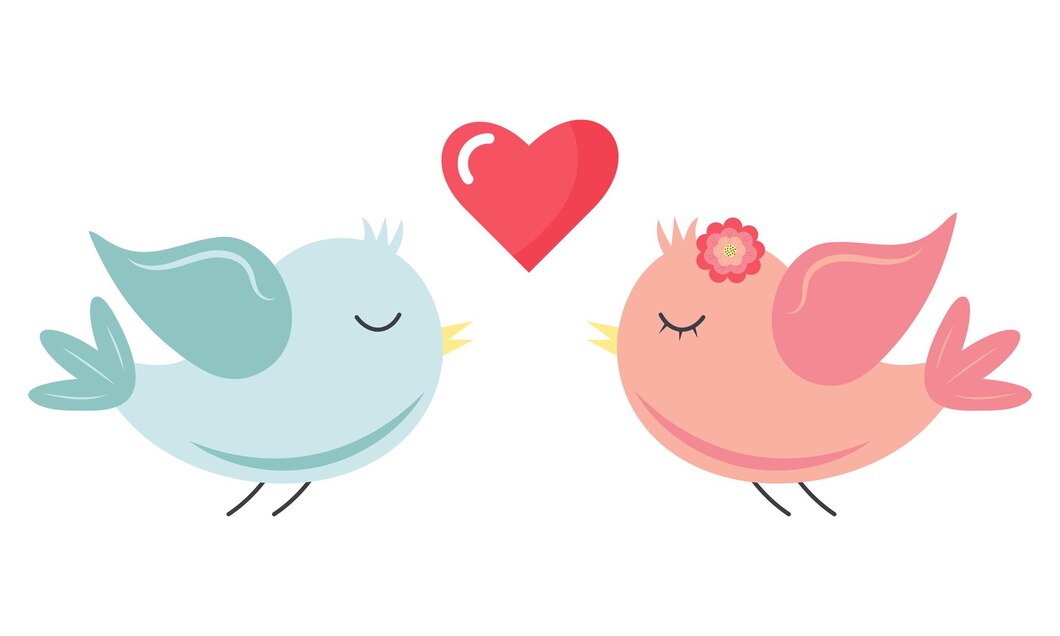 Premium Vector | Flying birds in love and a heart between them couple ...