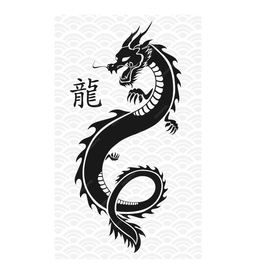 Premium Vector | Flying chinese dragon black silhouette art vector ...