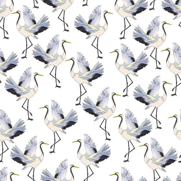 Flying crane seamless pattern Vector | Premium Download