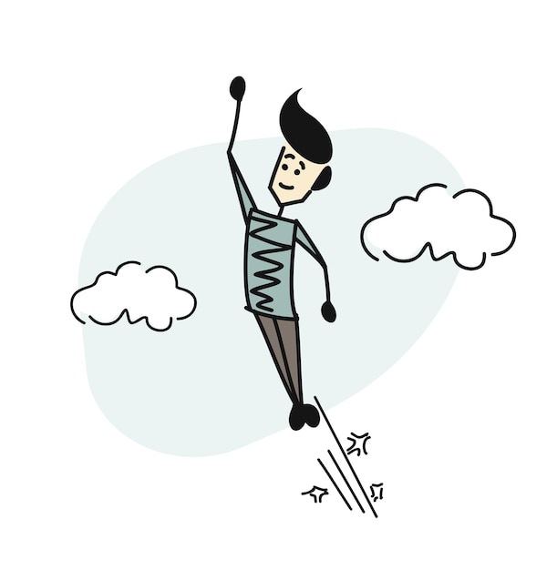 Premium Vector Flying man on blue sky background, cartoon hand drawn