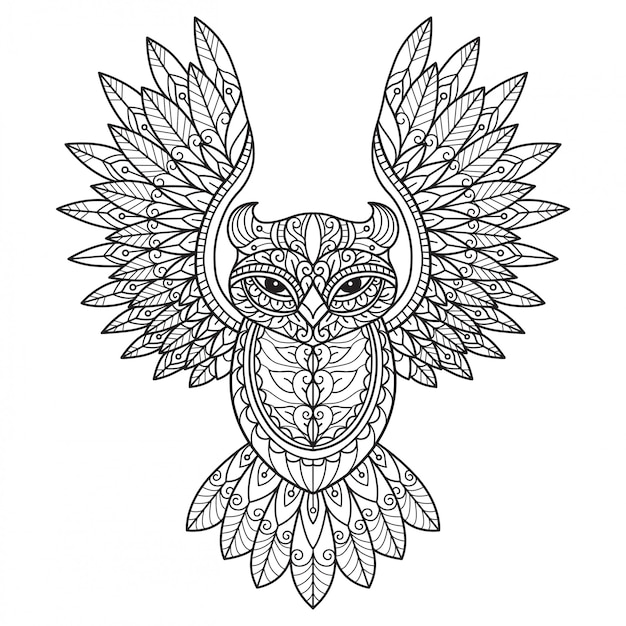 Premium Vector Flying Owl Hand Drawn Sketch Illustration For Adult Coloring Book 