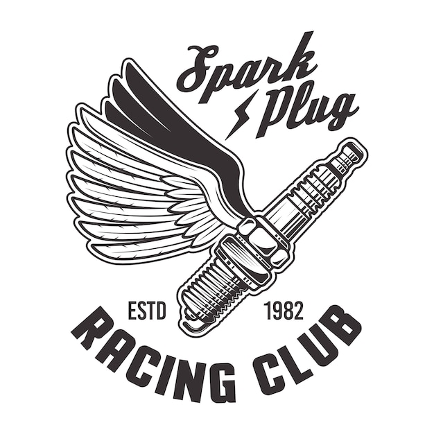 Premium Vector | Flying spark plug with wings emblem for racing club in ...