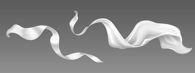 Free Vector Flying White Silk Ribbon And Satin Fabric Realistic Set Of Billowing Velvet 0393
