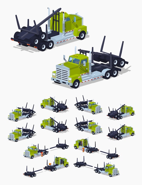 Download Folded 3d lowpoly isometric log truck | Premium Vector