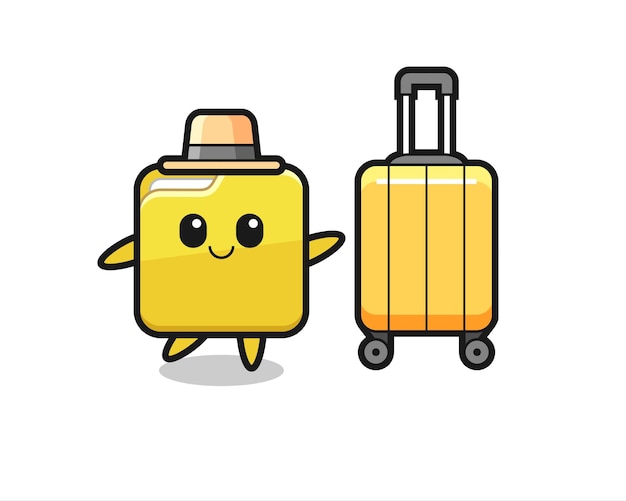 休暇中の荷物とフォルダー漫画イラスト Tシャツ ステッカー ロゴ要素のかわいいスタイルのデザイン プレミアムベクター