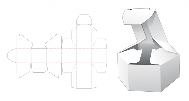 Premium Vector | Folding short hexagonal box die cut template