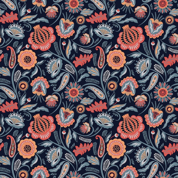 Folk floral seamless pattern | Premium Vector