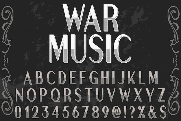 フォントアルファベットスクリプト書体手作り手書きラベルデザイン戦争音楽 プレミアムベクター