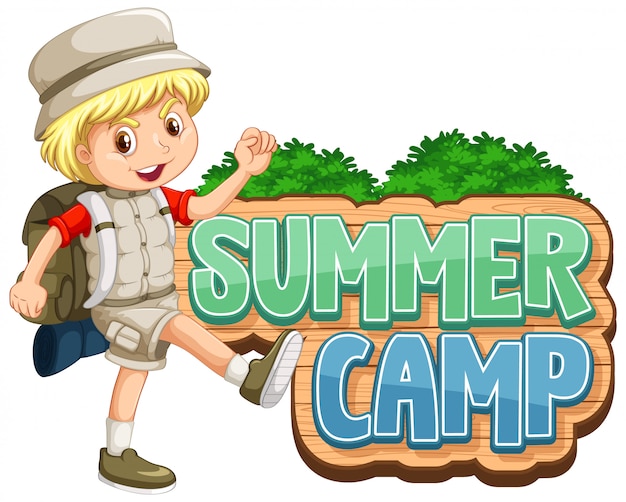 Download Font design for summer camp with cute kid at park | Premium Vector