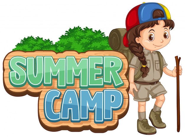 Download Font design for summer camp with cute kid at park | Free Vector