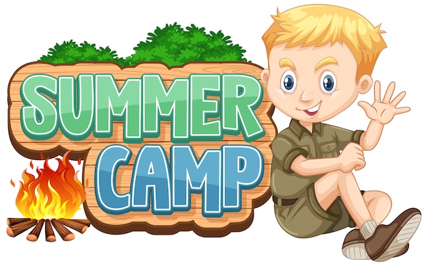 Download Free Vector | Font design for summer camp with cute kid at ...