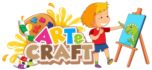 Free Vector | Font design for word art and craft with boy drawing on canvas