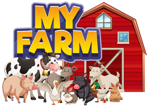 Free Vector Font Design For Word My Farm With Many Farm Animals