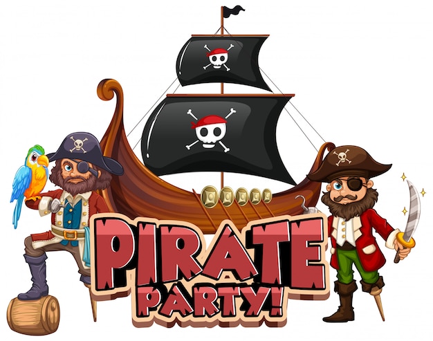 Free Vector Font Design For Word Pirate Party With Pirate And Big Ship